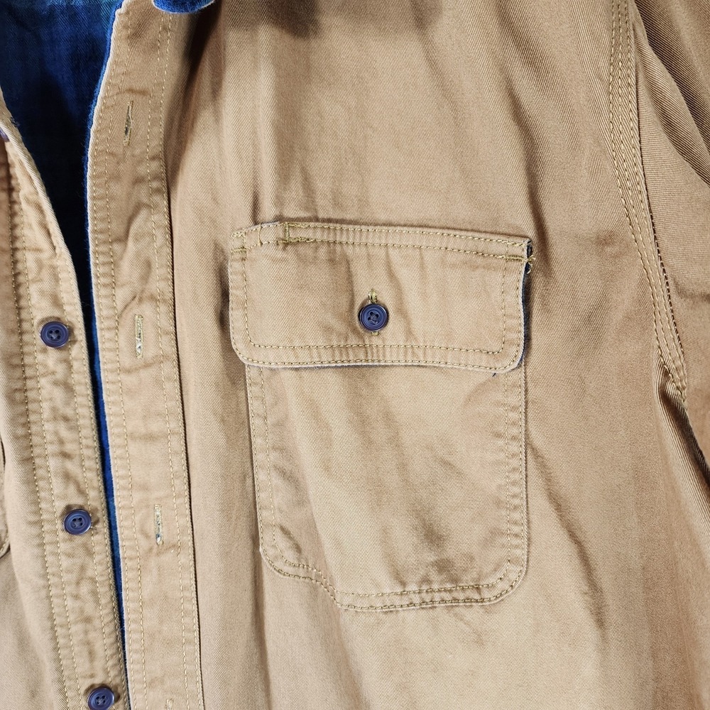 LL‎ Bean Field Shirt Jacket Mens XL Tan Plaid Flannel Lined Double Pocket Chore - Picture 3 of 12